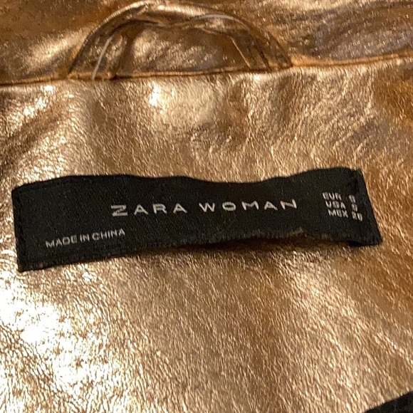 Zara Woman Metallic Rose Gold Leather Moto Jacket - Picture 11 of 16